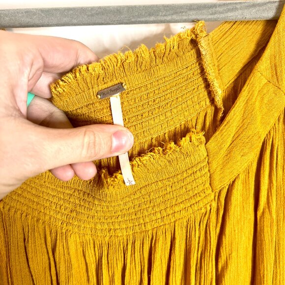 Free People Endless Summer See Ya There Mini Dress Mustard Yellow Boho Gauzy L - Picture 2 of 6